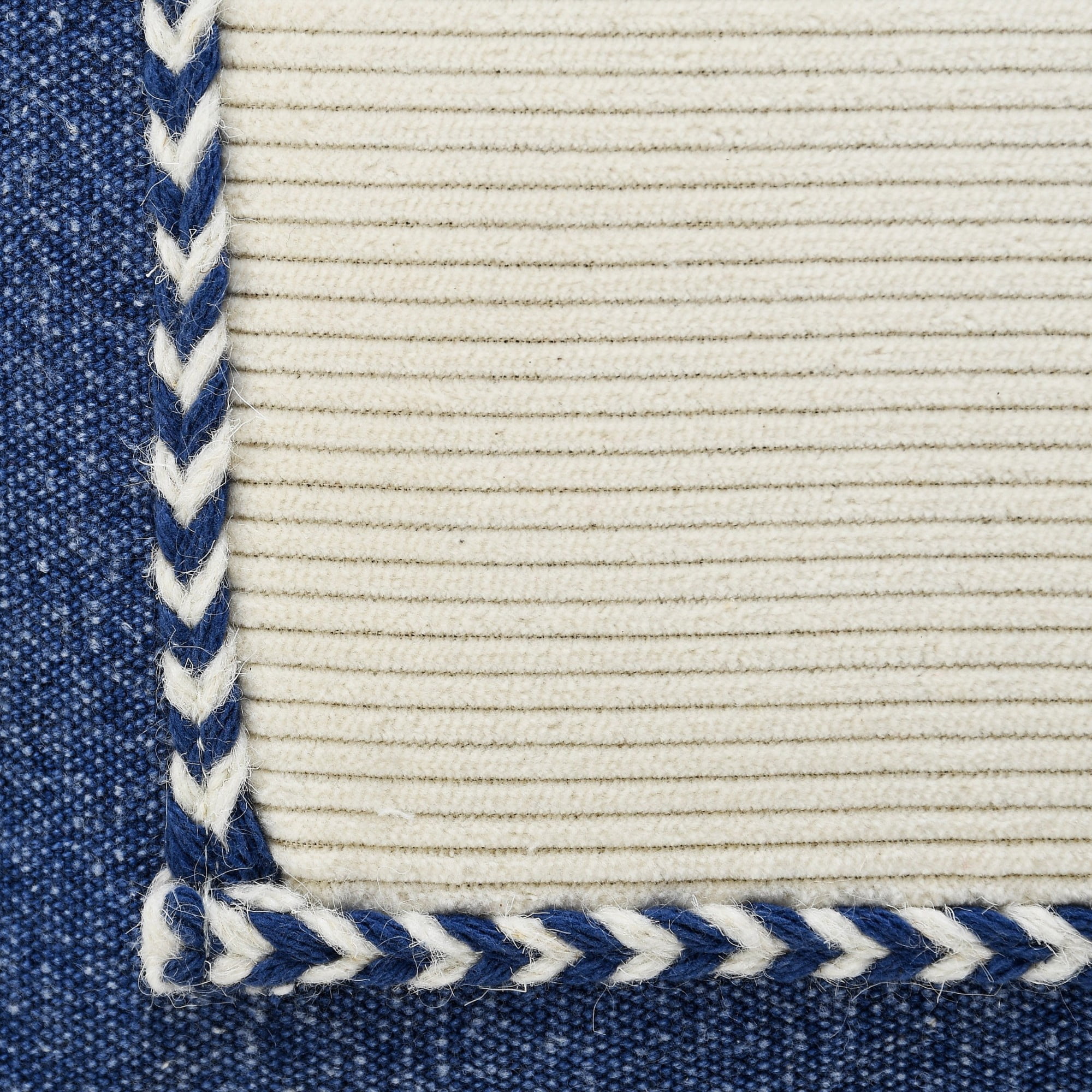 Laddha Home Designs Handwoven Geometric Throw Pillow Cover - 20" - Navy Blue and White