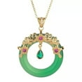 thumbnail image 4 of HOOUN Jade Jewelry Lucky Ring Shape Charm Pendant with Chain Necklace Gold Plated, 4 of 5