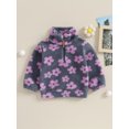 thumbnail image 2 of Liacowi Toddler Girl Plush Jacket Floral Print 1/2 Zipper Long Sleeve Pullover Winter Coat for Infant Baby Spring Fall Outwear, 2 of 8