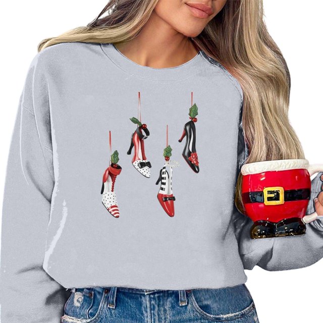 WEAIXIMIUNG Chandail en Molleton Couvertures pour Adultes Femmes Décontracté Noël Talons Hauts Motif Chandail à Capuchon Élégant Manches Longues Col Rond Chandail en Molleton