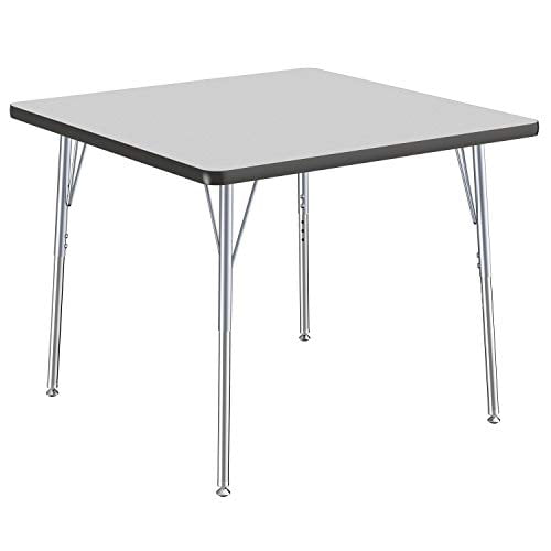 Standard Legs with Swivel Glides 36 x 36 inch FDP Square Activity School and Office Table Maple Top and Black Edge Adjustable Height 19-30 inches