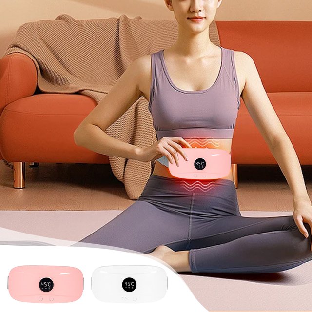 Almohadilla térmica portátil para dolor lumbar, abdominal y de espalda con 3 modos de calentamiento y 3 modos de masaje vibratorio para mujeres Correa de paquete de calor rápido portátil Akmoler
