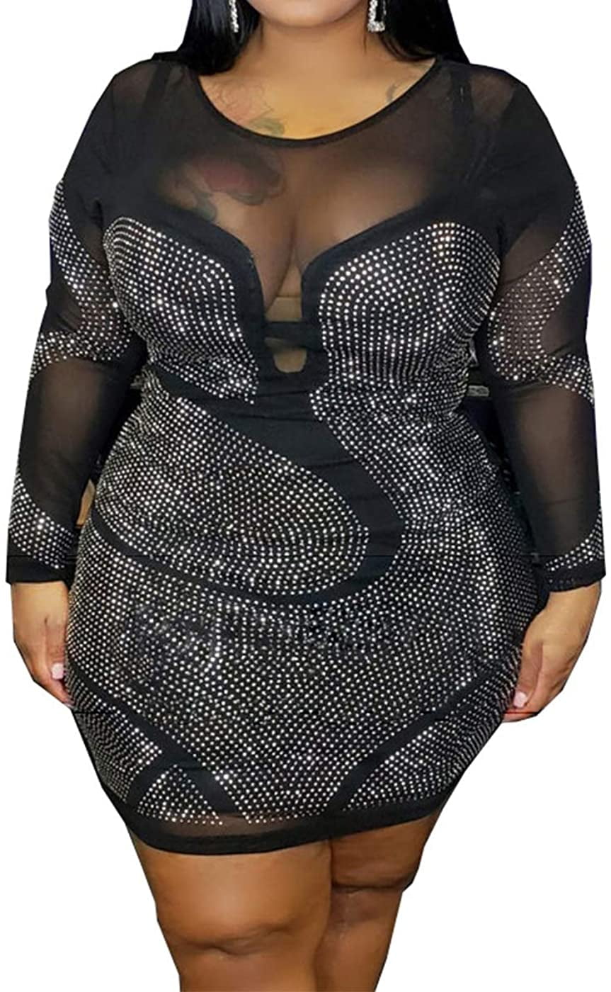 Long Sleeve Rhinestone Mesh ...