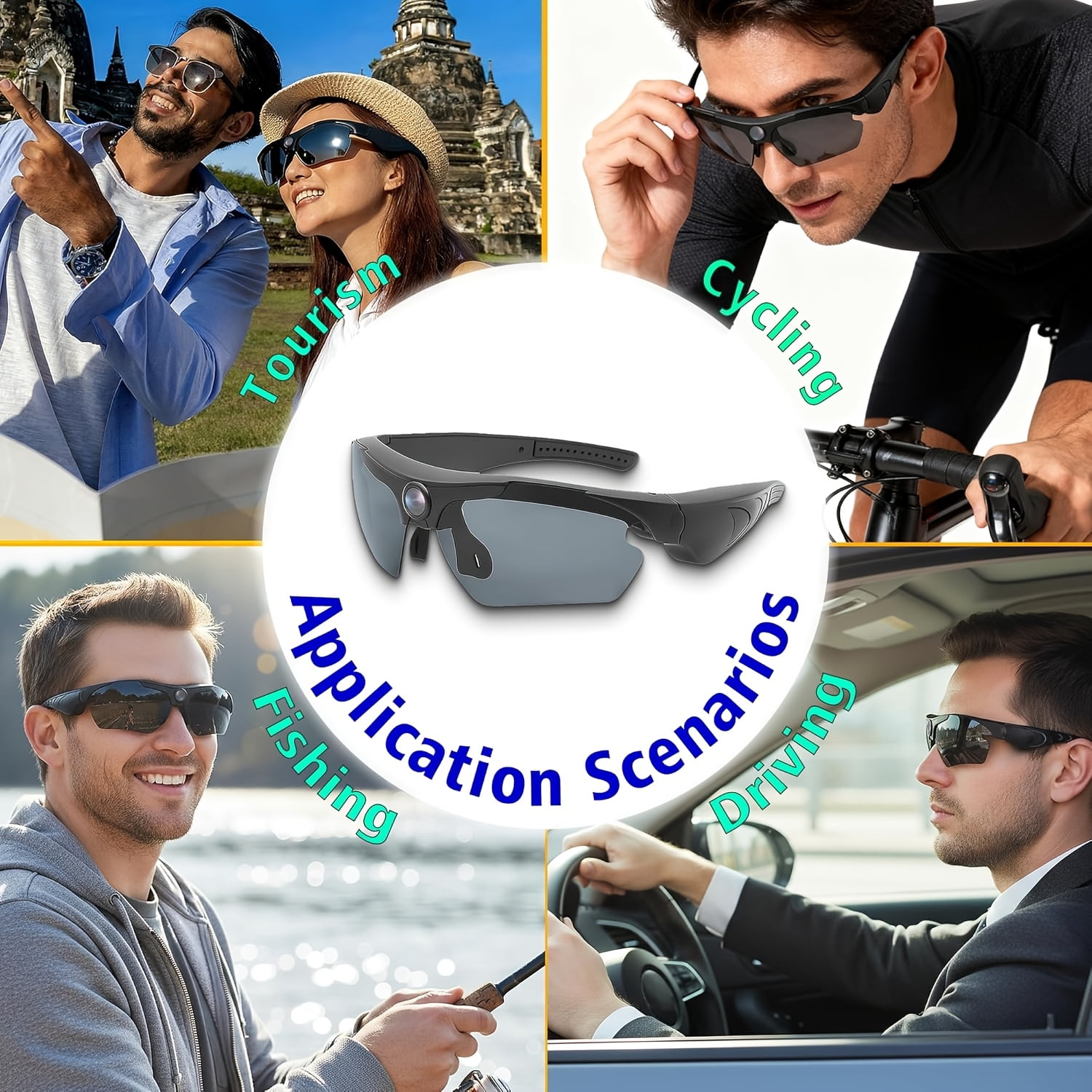 1080P HD Video Glasses, Camera Glasses, Smart Glasses, Wide-angle 120 ° Camera, Body Camera, Cycling, Bicycle, With 64GB Storage Card, The Perfect Gift For All Kinds Of Festivals!