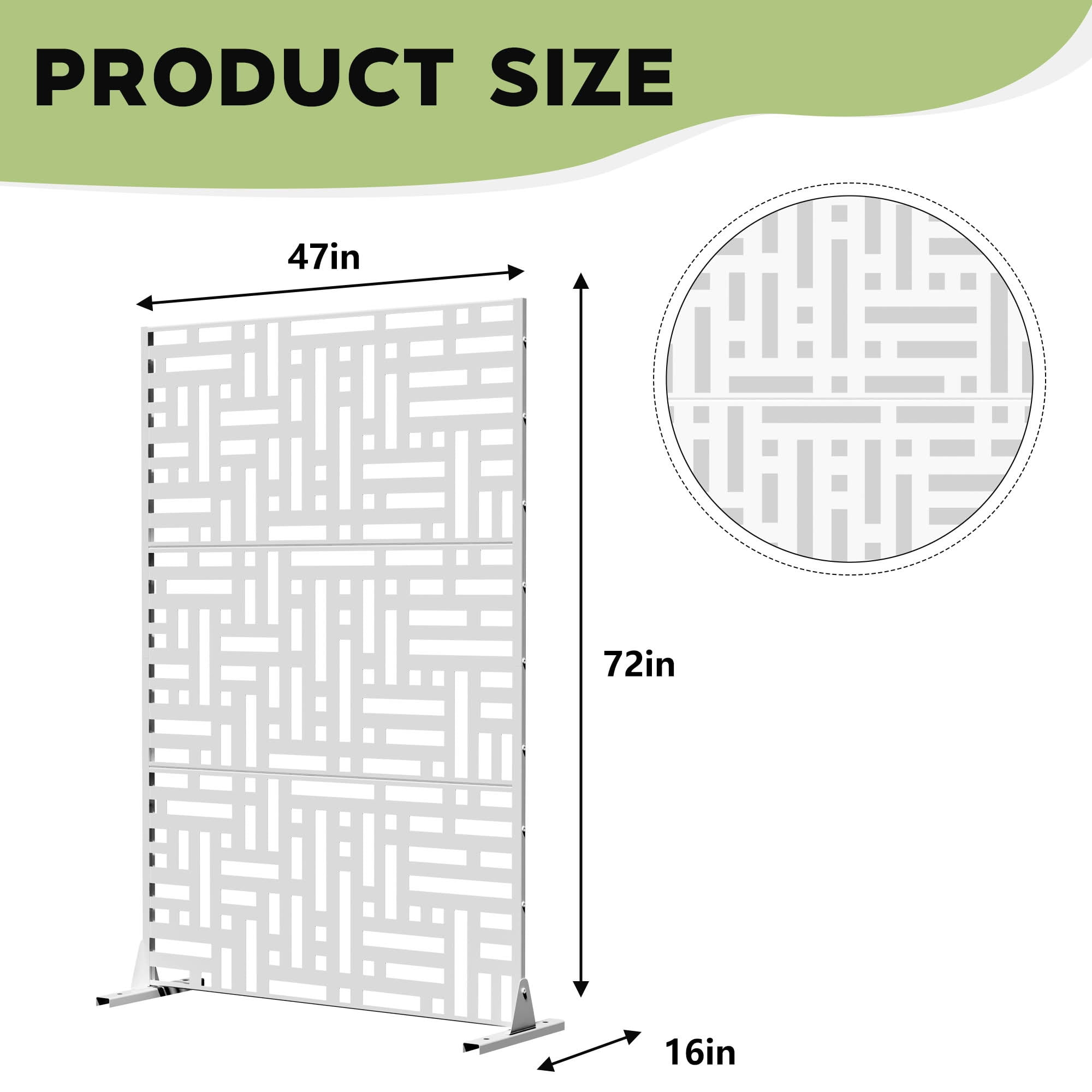 MAYEERTY 72"x47" Outdoor Privacy Screen, 3-Panel White Street Pattern Galvanized Steel Screen, Decorative Cutout Fence for Patio Yard