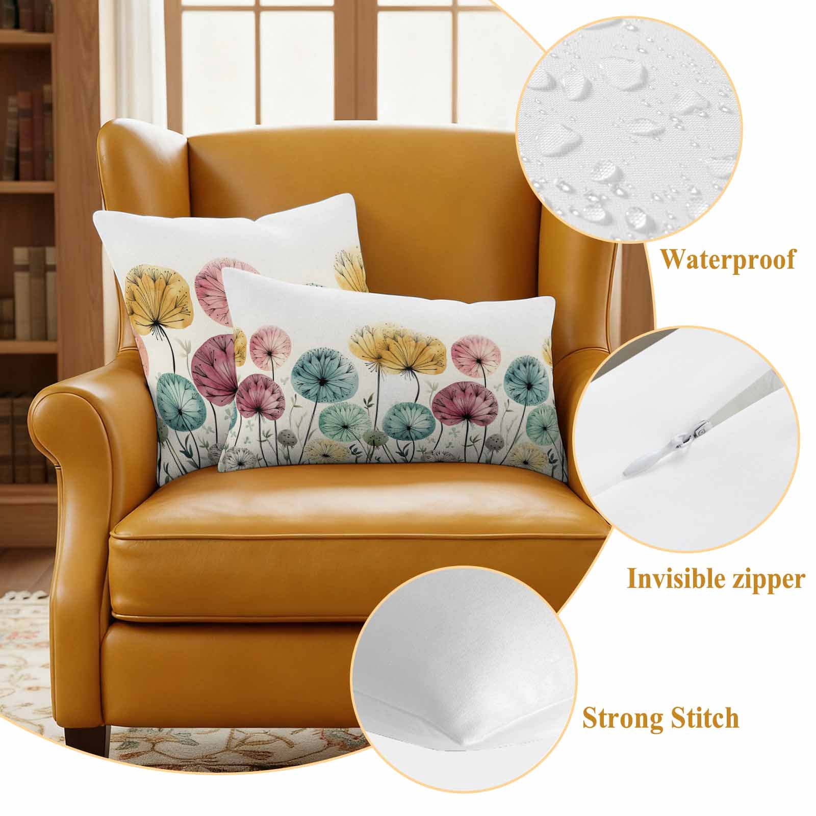 Spring Floral Outdoor Waterproof Pillow Covers, Modern Abstract Art Farmhouse Botanical Decorative Square Throw Pillowcase Sofa Cushion Sham for Patio/Couch/Chair, 20"x20" 2 Pack
