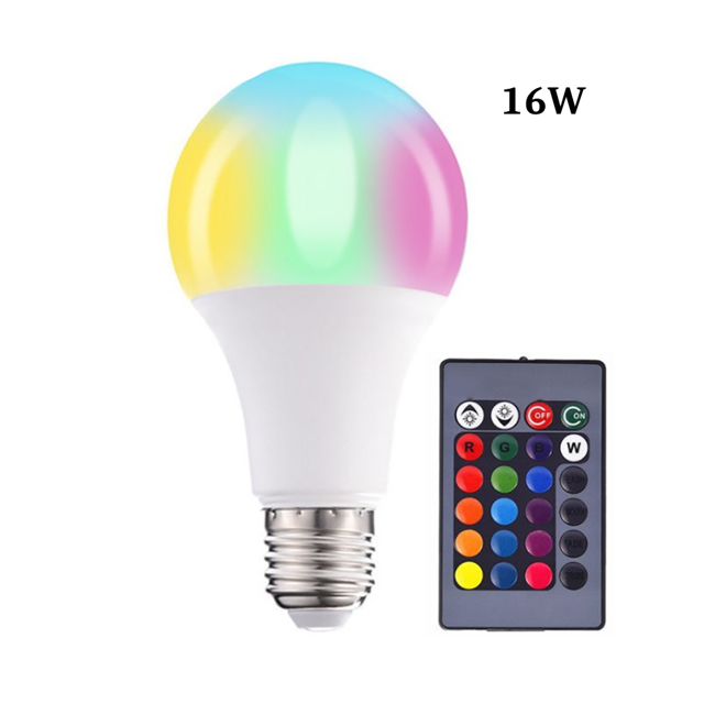 Bombillas LED de color RGBW Bombillas LED regulables E27 Luces de humor con control remoto con función de memoria y temporizador, 7 niveles de brillo para el hogar/decoración/bar/fiesta (16 W) - JM