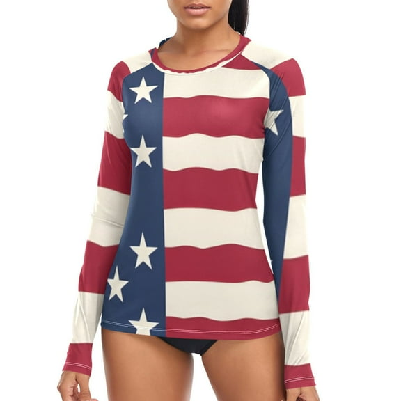 joogoo Womens UPF 50  Sun Shirts American Flag Long Sleeve UV Protection Rash Guard Tops S