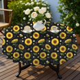 thumbnail image 4 of Sunflower and Bee Black Pattern Round Tablecloth 60"x60", Wrinkle Resistant Wipeable Table Cover for Kitchen Dining Room Picnic Patio and Party, 4 of 6