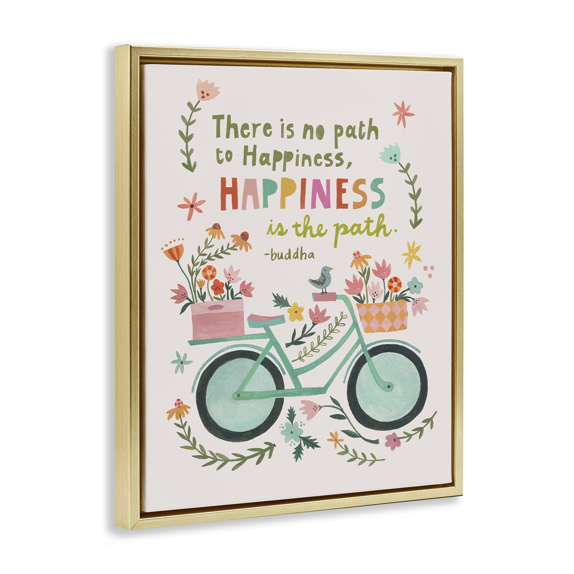 Stupell Industries Happiness Is The Path Transportation Painting Gold Floater Framed Canvas Art Print Wall Art, 17 x 21