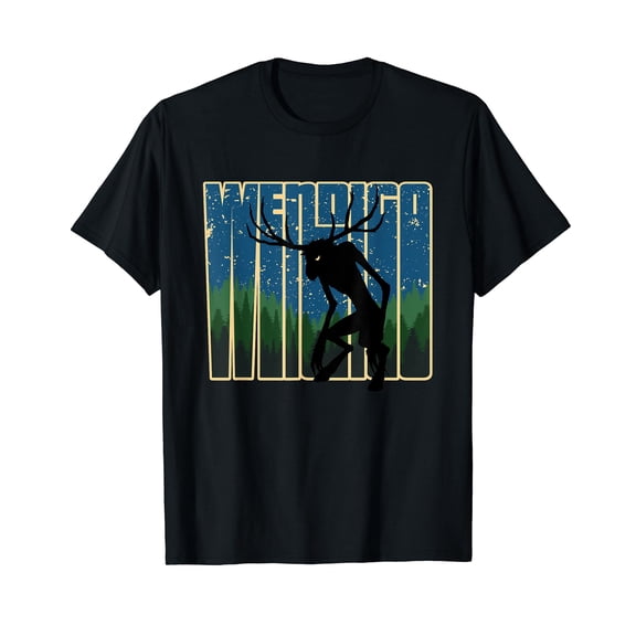 Retro Wendigo - Original Skinwalker Cryptid Spirit Artwork Black T-Shirt