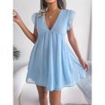thumbnail image 3 of Vestido Con Cuello En V, Vestido Transparente Con Mangas Con Volantes Y Encaje En La Espalda Con Forro Para Citas Para Fiestas Cergrey Azul cielo S, 3 of 6