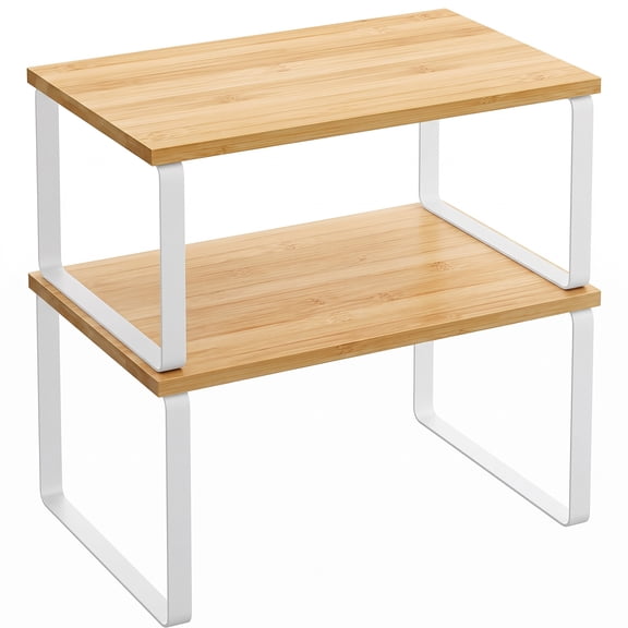 2-Tier Desktop Organizer, Natural Wood Desk Storage Shelf, Multi-Purpose Tabletop Shelf for Home Office Space Saving - Easy to Assemble