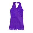 thumbnail image 3 of Riismen Kids Girls Rhinestones Latin Jazz Tango Rumba Samba Dance Dress Fringe Leotard Dress Purple 6, 3 of 5