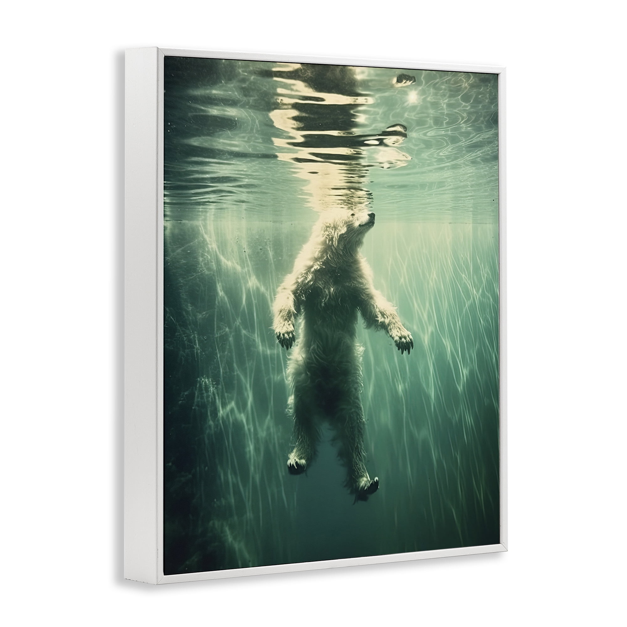 Floating Bear Underwater White Framed Giclee Art, design by Decent Exposures