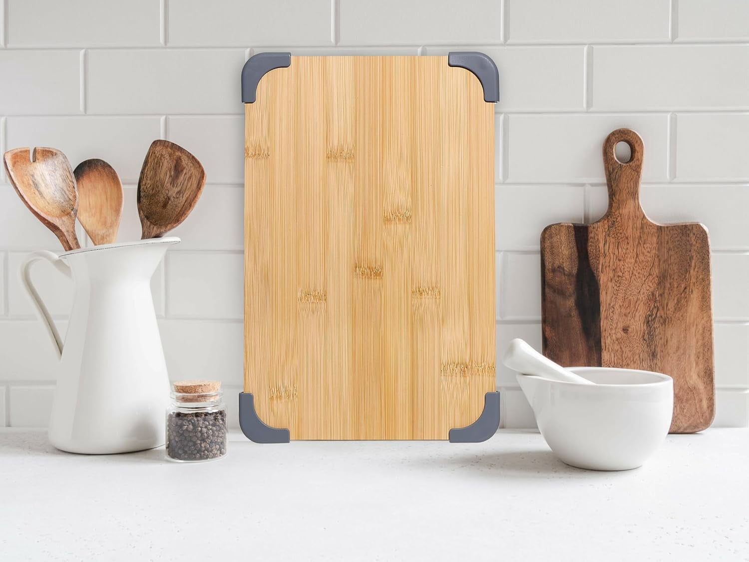 COOK WITH COLOR 3-Piece Bamboo Cutting Board Set, Non-slip Chopping Board Kitchen Utensils Set Home Essentials, Sage Edge