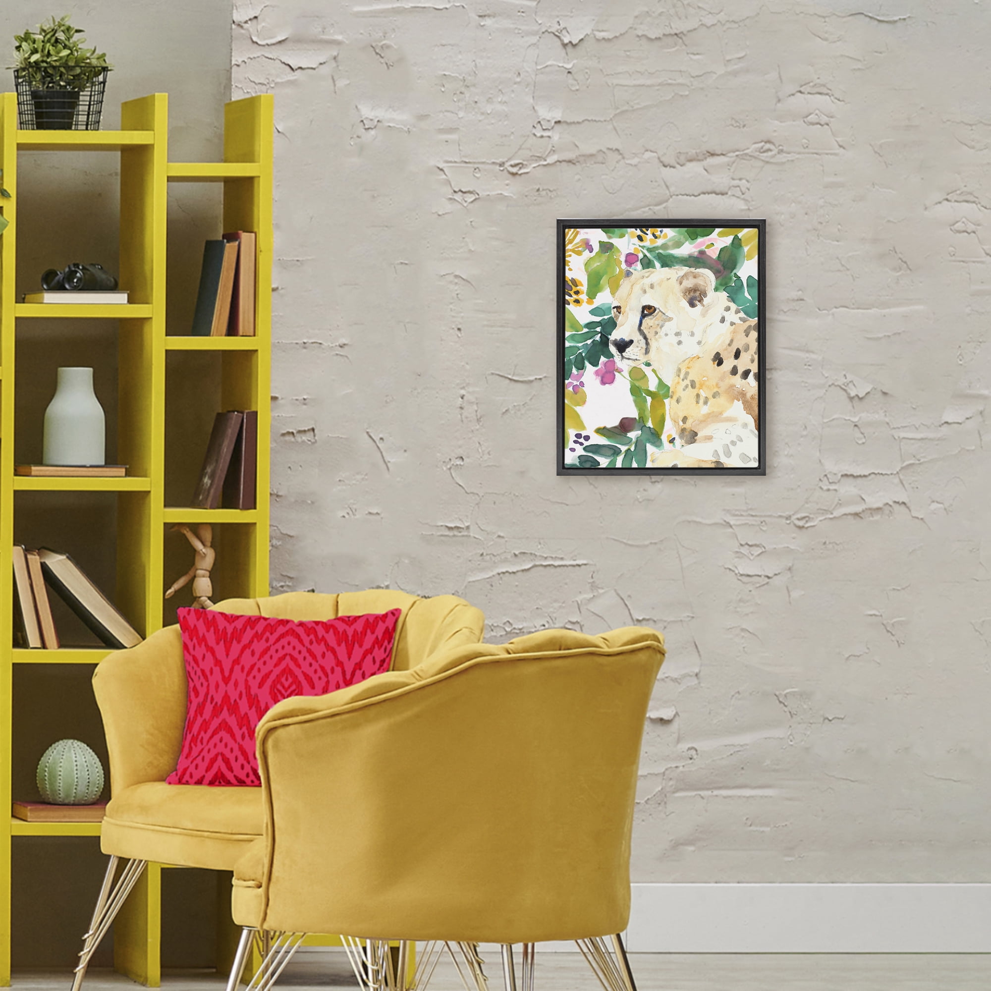 Stupell Industries Garden Plants Leopard Black Framed Floater Canvas Wall Art, design by Lanie Loreth