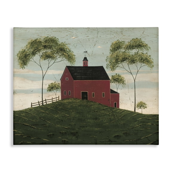 Stupell Industries Red Barn with Tree Pair Farm Painting Wrapped Canvas Canvas Art Print Wall Art, 20 x 16