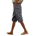 thumbnail image 1 of Pantalones capri con cintura elástica y botones laterales para mujer - Pantalones informales holgados de color liso, 1 of 5