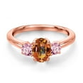 thumbnail image 3 of Gem Stone King 18K Rose Gold Plated Silver Ecstasy Mystic Topaz and Pink Lab Grown Diamond Engagement Ring for Women | 1.36 Cttw | Oval 7X5MM | Gemstone November Birthstone | Size 9, 3 of 6