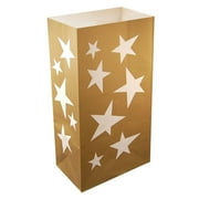 Club Pack of 12 Flame Resistant Gold Star Design Luminaria Bags 11"