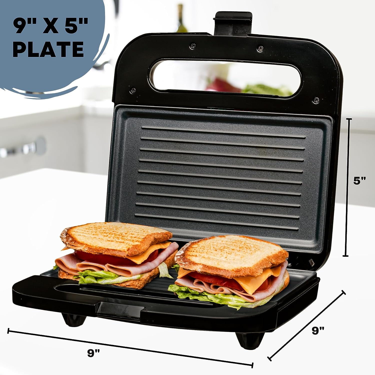 OVENTE Electric Panini Press Grill with Nonstick Plates, LED Indicator Lights, Thermostat Control, Cool Touch Handle, Compact Sandwich Maker Perfect for Cooking Breakfast, Snacks & More Black GP0401B