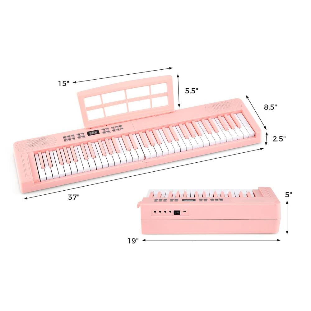 Topcobe 61-Key Foldable Piano Keyboard Full-size Electronic Keyboard with MIDI and Split Function, Keyboard Piano, Music Keyboard-Pink