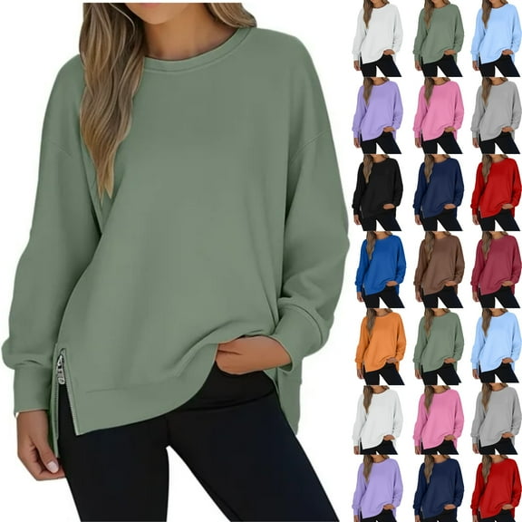 Women Causal Fleece Jacket Pullover Crewneck Fuzzy Blouse Long Sleeve Oversized Drop Shoulder Warm Thick Fall Winter Sweatshirt
