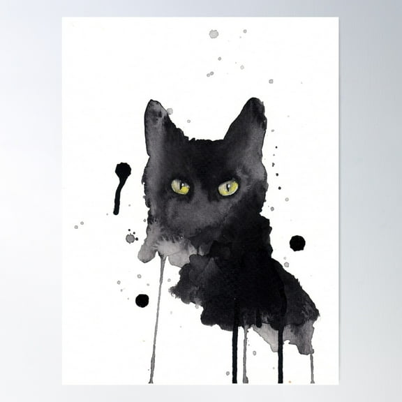 Black Cat Watercolor Poster Wall Art, Modern Wall Decor For Living Room Bedroom, 8x12 UNFRAMED