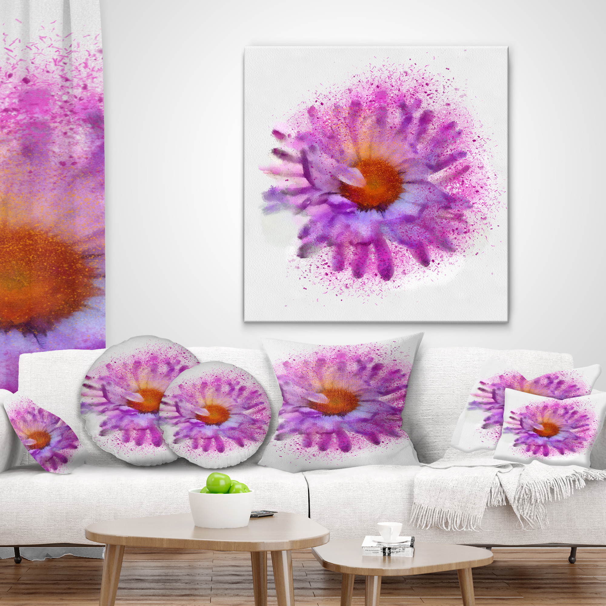 Designart Large Purple Watercolor Flower - Floral Throw Pillow - 16x16
