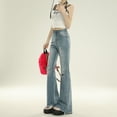 thumbnail image 3 of Los jeans rotos muestran altura y delgadez, pantalones con bordes ásperos, pantalones acampanados con flecos, pantalones microacampanados finos, rectos y suaves de pierna ancha, 3 of 5
