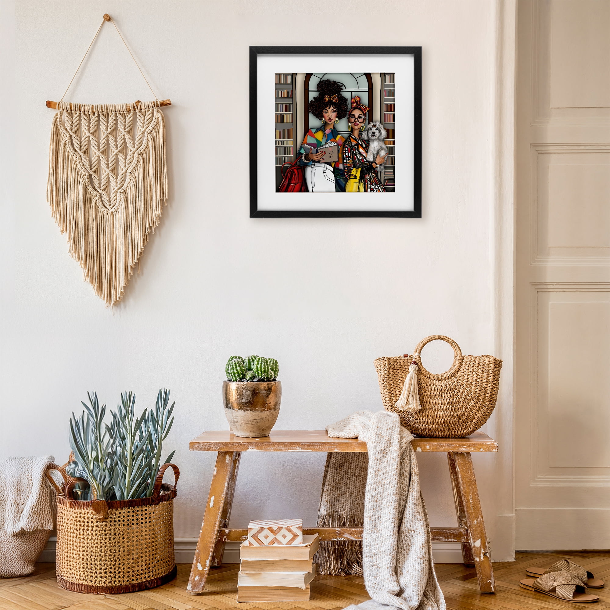 Stupell Industries Bookish Girls at Library Black Framed Print Under Glass, design by Tara Boone