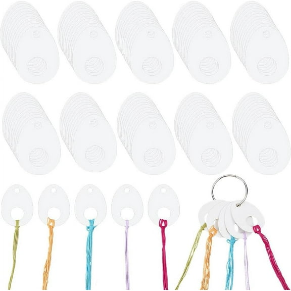 100PCS Needlework Thread Organiser, Teardrop Shape Paper Winding Thread Board Card, Embroidery Thread Organiser with 1 Iron Hanging Loop for Embroidery, DIY Handicrafts