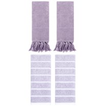 Unique Bargains 4 Pack Striped Solid Hand Towel Purple/Light Purple 14"x30"/13"x29"