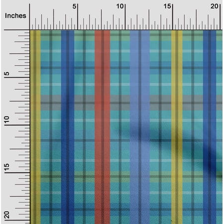 oneOone Cotton Jersey Teal Blue Fabric Madras Check Quilting Supplies Print Sewing Fabric By The Yard 58 Inches Wide
