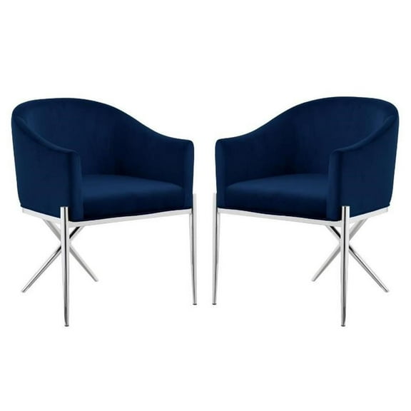 Home Square 2 Piece Velvet Dining Chair Set with Silver Metal Base in Navy