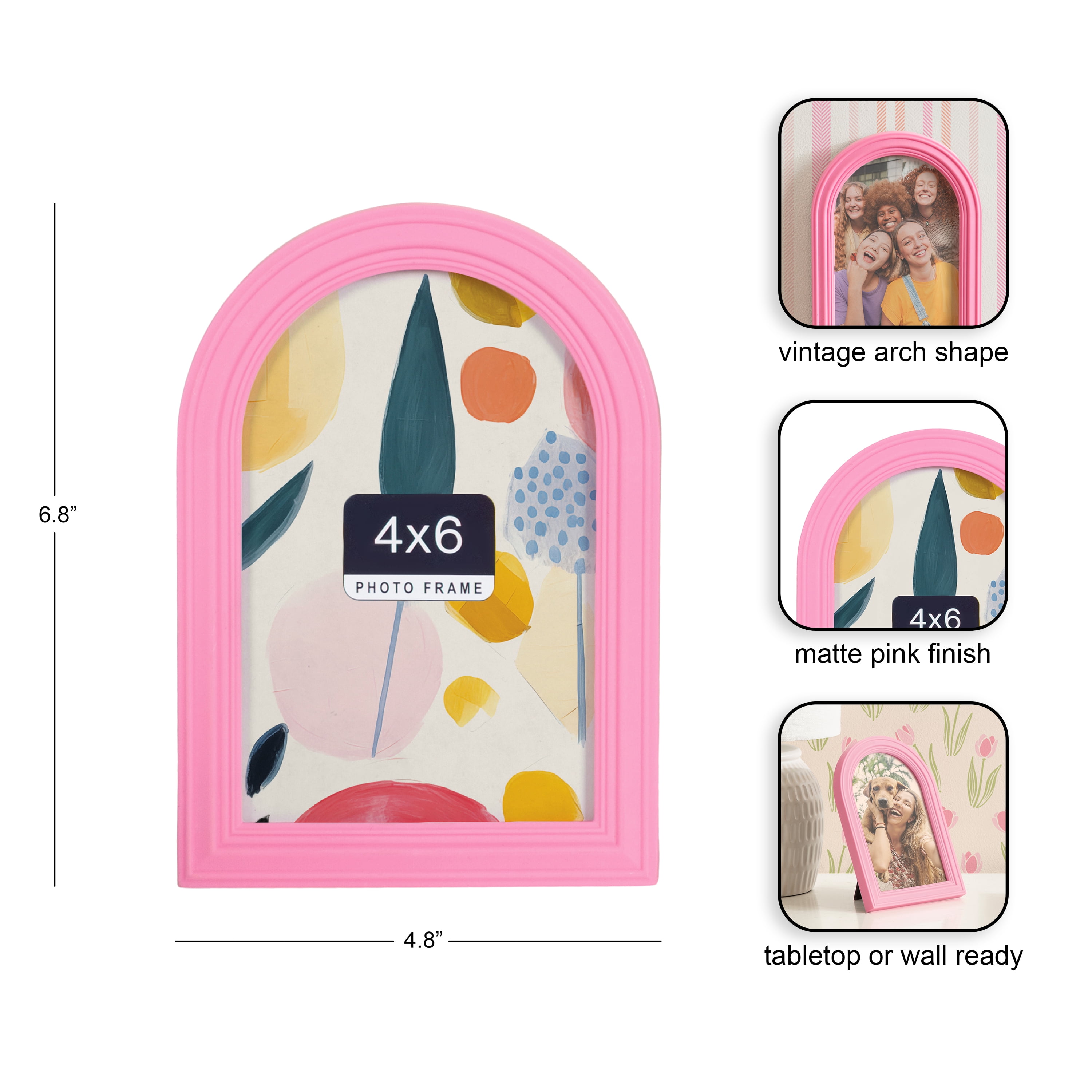 DesignOvation 4x6 Arch Pink Decorative Tabletop Picture Frame