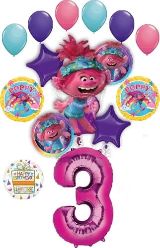 Poppy World Tour 3rd Birthday Party Supplies 15pc Balloon Bouquet Decorations
