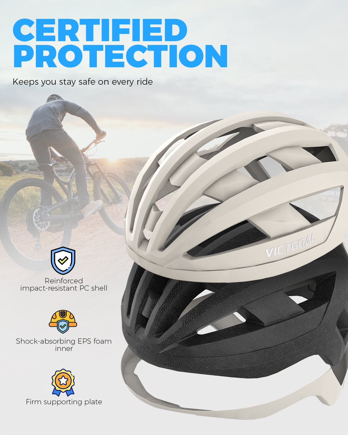 VICTGOAL Road Bike Helmet Adults Men Women Lightweight Adjustable Fit Breathable Bicycle Helmets for MTB Cycling Ebike Scooter