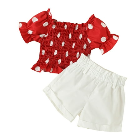 

NECHOLOGY Here You Are Baby Toddler Kids Baby Girls Polka Dot Off Shoulder Ruffle T Shirt Tops Girls Clothes Size 14-16 Outfits Childrenscostume Red 3-4 Years