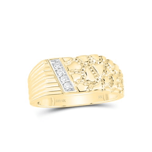 10K Yellow Gold Round Diamond Nugget Ore Design Pinky Ring Wedding Band 1/10 CT.