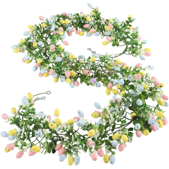 Pink and Yellow Flowers, 6ft Easter Garland with Colorful Eggs, Easter Garland & Home Decor, Spring Mantle & Handrail Decoration for Indoor/Outdoor(2PEC)