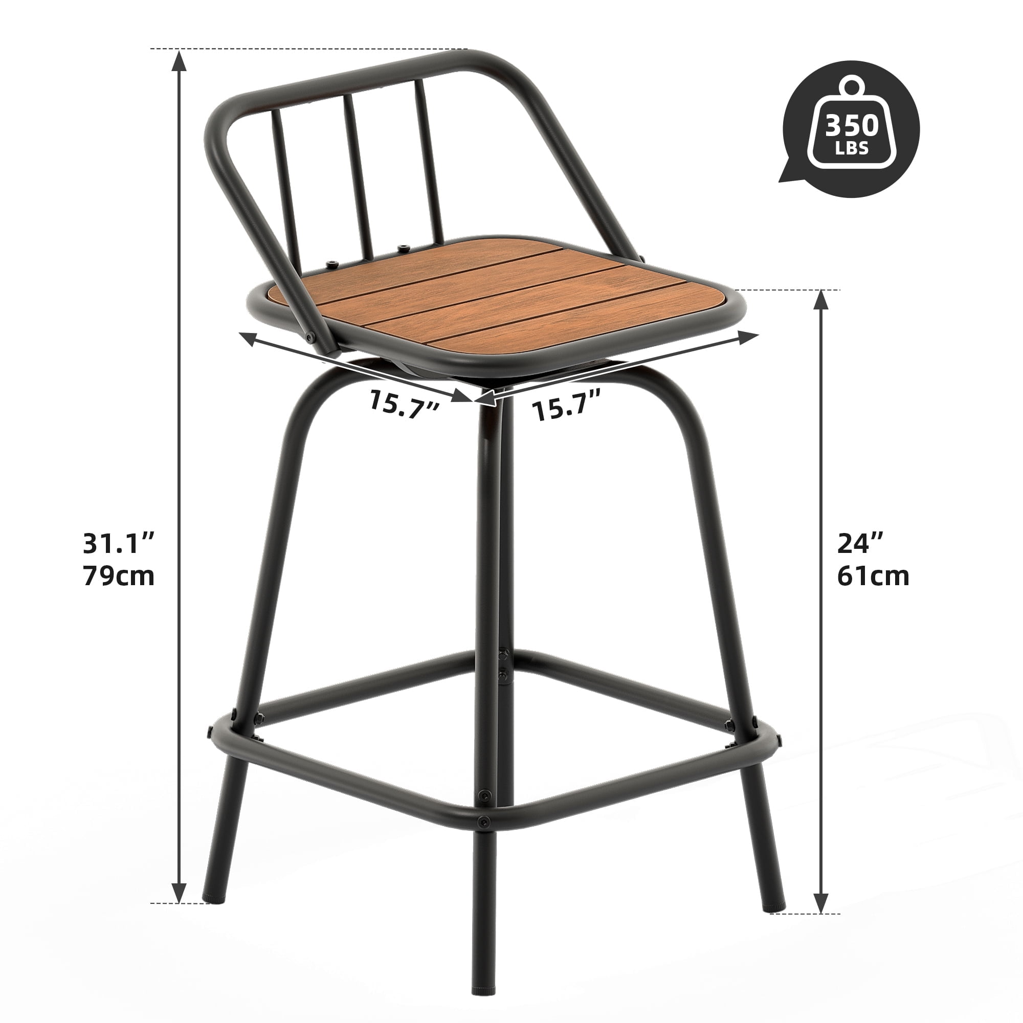 Uforic 24" Swivel Bar Stools Set of 2 - 360° Rotation Outdoor Patio Bar Height Dining Chairs,Counter Height Barstool
