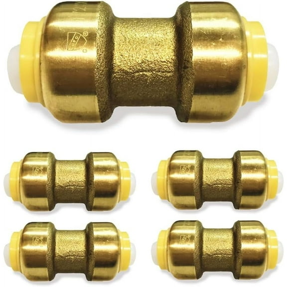 1/2" Pushfit Straight Coupling - 1/2" x 1/2" PEX Brass Push-fit Coupling - Push-to-Connect Plumbing Fittings for PEX Copper CPVC (Pack of 5)