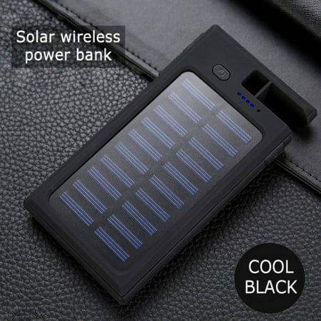 2 Solar Charger - 20000mAh Wireless Solar Power Bank 2 USB LED Portable Waterproof Battery Charger with Phone Holder
