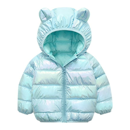 

EHTMSAK Children Boy Girl Colorful Padded Coat Toddler Baby Hooded Ears Long Sleeve Puffer Jacket Fall Winter Zip Up Outerwear Sky Blue 1Y-5Y 120