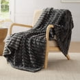 thumbnail image 4 of ROSEKIND Striped Blanket, Premium Faux Fur Touch Ribbed Throw for Sofa and Bed, Cozy Gift for Adults and Friends, 40''x60'', Silver Cloud, 4 of 8