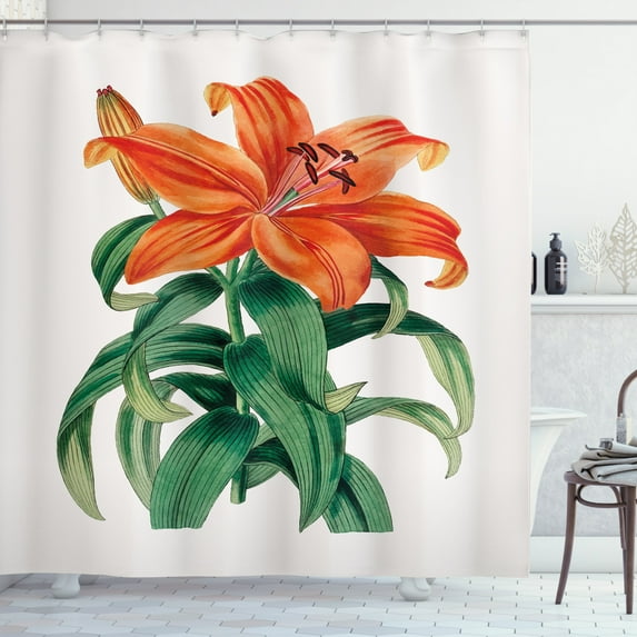 Ambesonne Summer Orange Shower Curtain, Thunberg's Lily Art, 69"Wx70"L, Coconut Burnt Orange