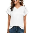 thumbnail image 2 of Ashirexll Chemises à Manches Courtes pour Femmes, Blouse Décontractée Mode Unie Plissée à Manches Courtes à Col en V, 2 of 7