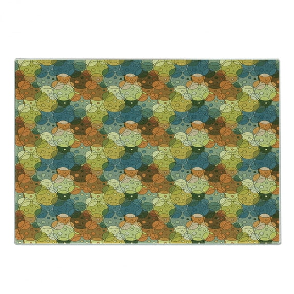 Geometric Cutting Board, Abstract Circular Composition with Dots Simplistic Arrangement Modern Art Design, Decorative Tempered Glass Cutting and Serving Board, in 3 Sizes, by Ambesonne